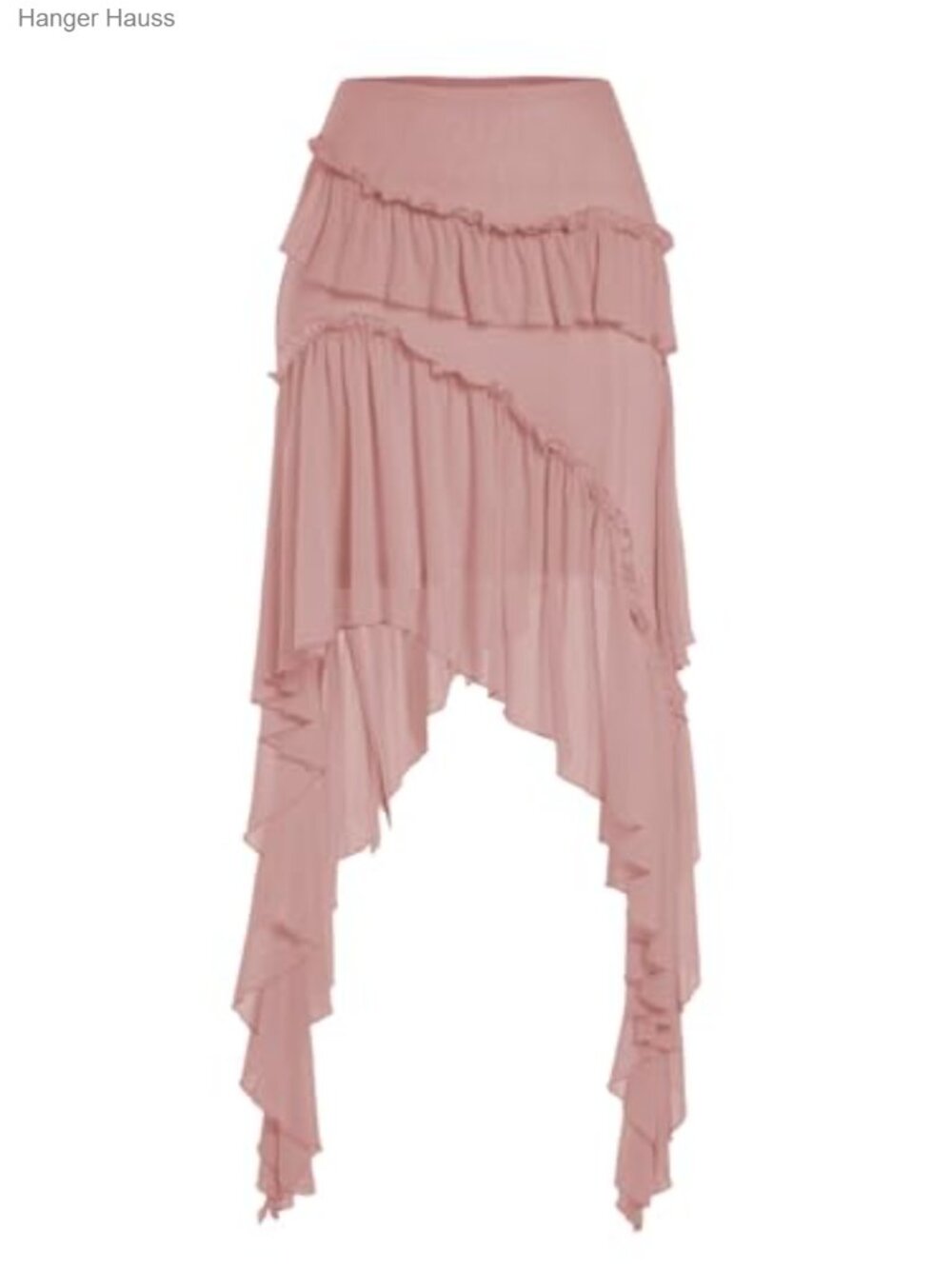Flowy Asymmetrical Ruffle Hem Chiffon Skirt High Rise